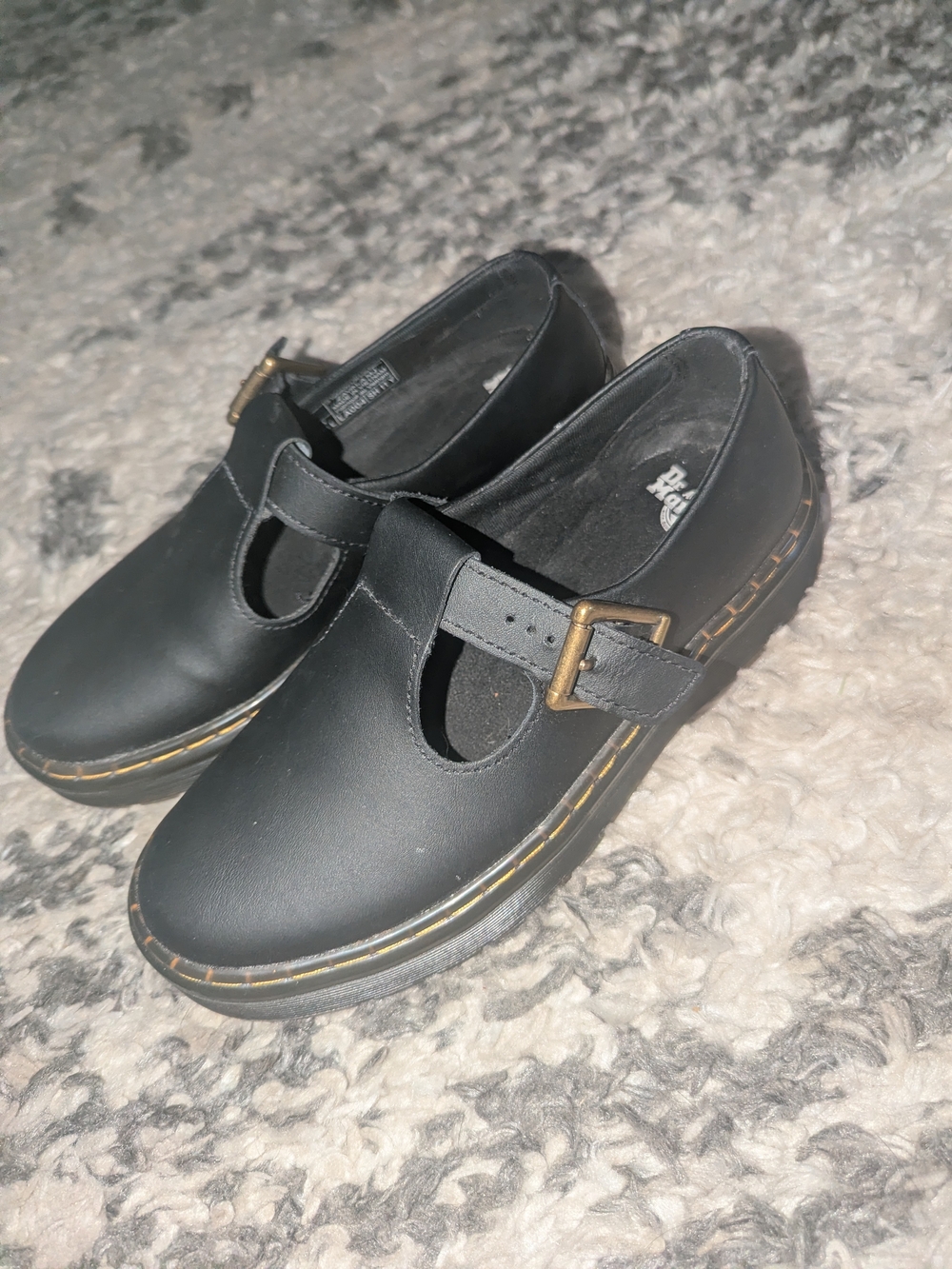 Dr. Martens Black Mary Jane Shoes with Gold Buckle